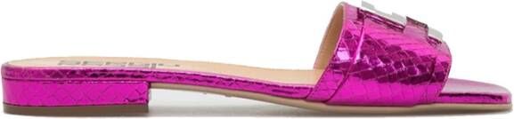 Sergio Rossi Leren Platte Sandalen Metallic Effect Pink Dames