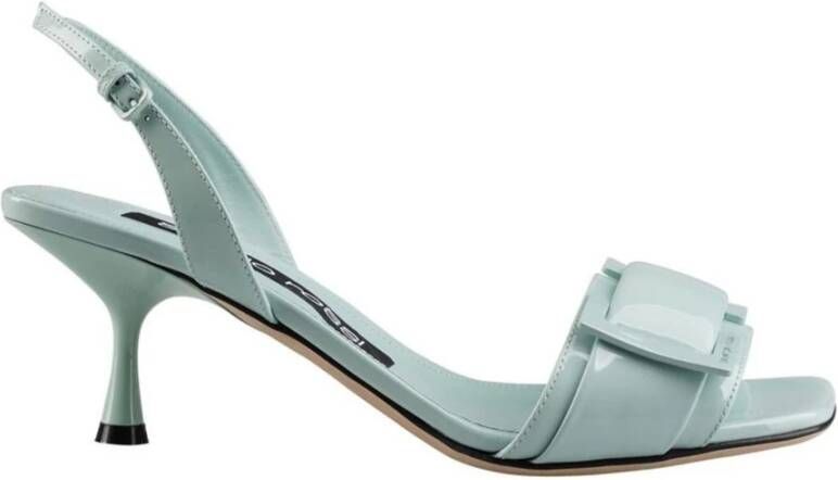 Sergio Rossi Leren Sandalen met Patent Vierkante Neus Green Dames