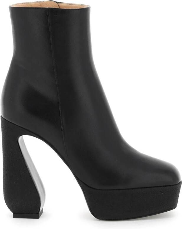 Sergio Rossi Nappa Leren Enkellaarzen met Crepe Plateau Black Dames