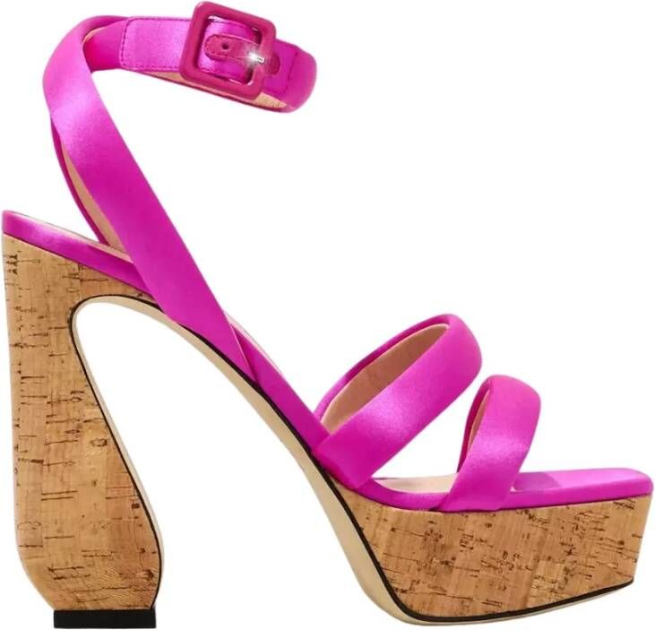 Sergio Rossi Neonroze Kurk Sandalen met Hak Pink Dames