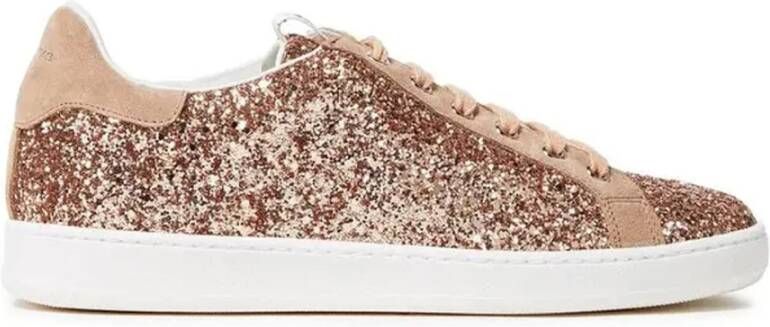 Sergio Rossi Rose Gold Glittered Woven Sneakers Pink Dames