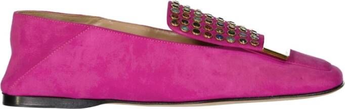 Sergio Rossi Roze Leren Loafers Kristal Detail Pink Dames