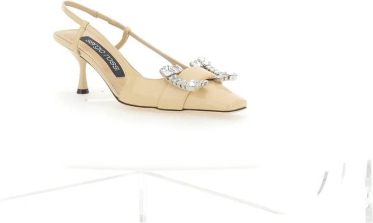 Sergio Rossi Slingback-60 Zwarte Leren Sandalen Beige Dames