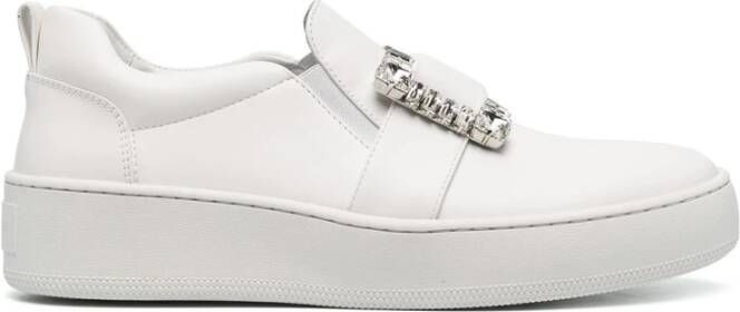 Sergio Rossi Witte Leren Gesp Trainers White Dames