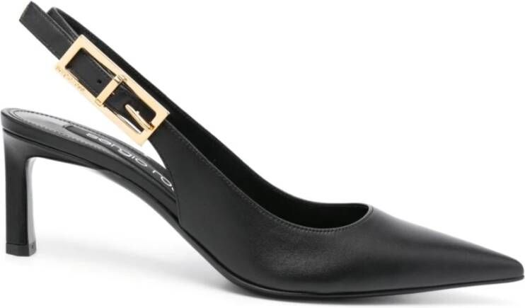 Sergio Rossi Zwarte Korrelige Leren Slingback Hakken Black Dames