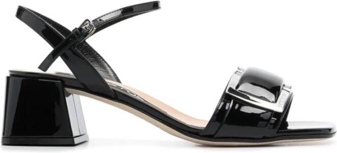 Sergio Rossi Zwarte Leren Middelhak Sandalen Black Dames