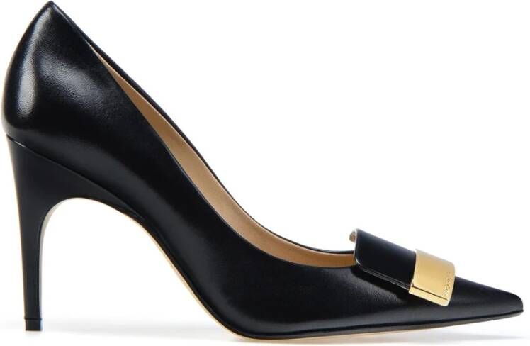 Sergio Rossi Zwarte Leren Pumps met Puntige Neus Black Dames