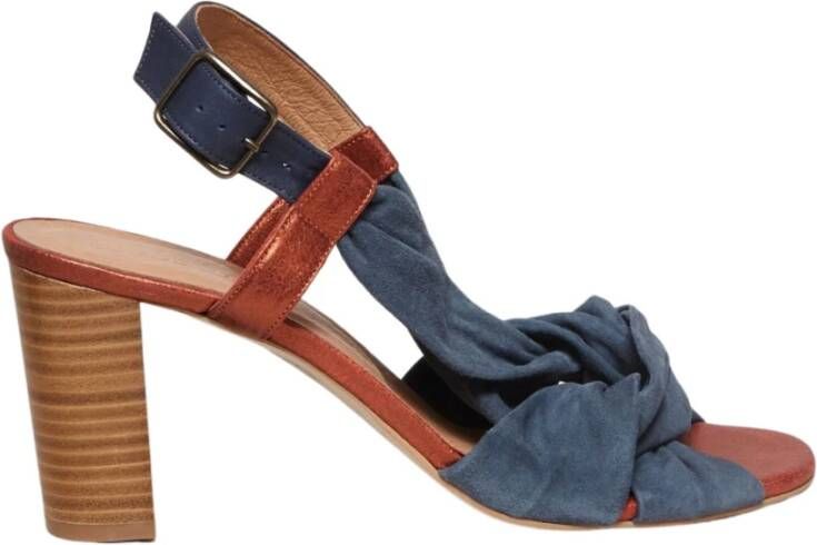 Sessun Blauwe Leren Strik Sandalen Blue Dames