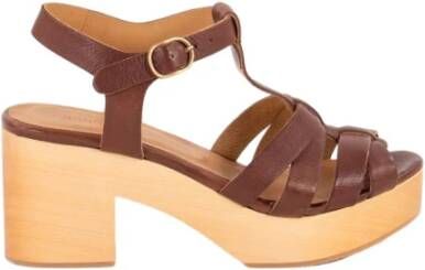 Sessun Bruine Leren Klompstijl Sandalen Brown Dames