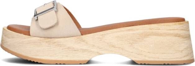 Shabbies Beige Suède Slippers met Zilverkleurige Gespsluiting Beige Dames