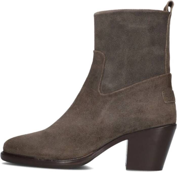 Shabbies Taupe Suède Enkellaars met Blokhak Beige Dames