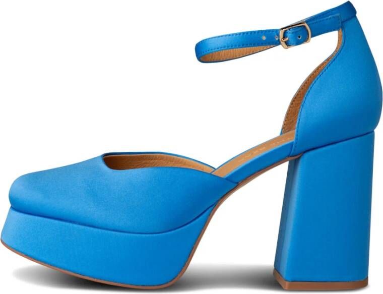 Shoe the Bear Elegante Satijnen Plateauhakken met Enkelband Blue Dames