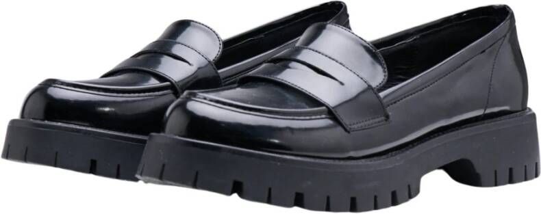 Silvian Heach Platform Loafers Patent Effect Hoge Tong Black Dames