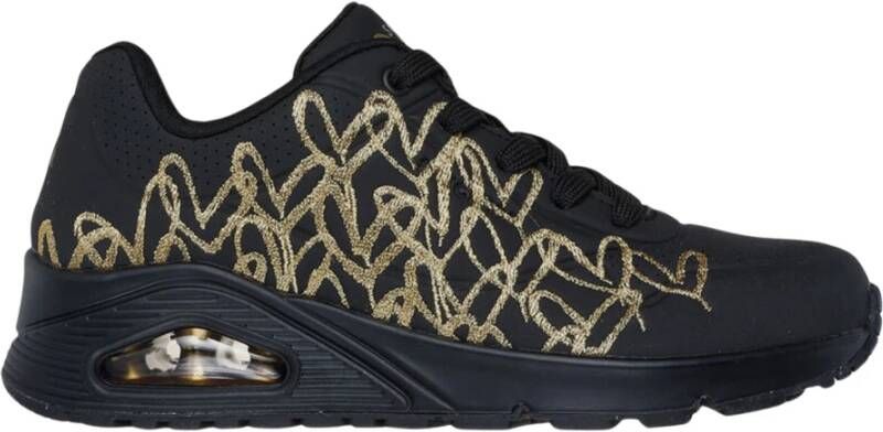 Skechers JGoldcrown Uno Golden Heart Sneakers Dames Zwart