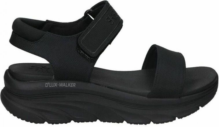 Skechers Zwarte Plateau Velcro Platte Sandalen Black Dames