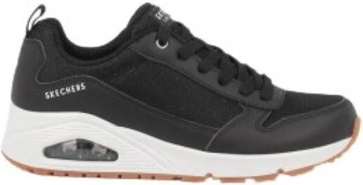 Skechers Zwarte Damessneakers Platte zool Veters Zwart Dames