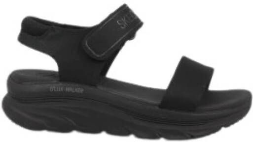 Skechers Zwarte Plateau Velcro Platte Sandalen Black Dames