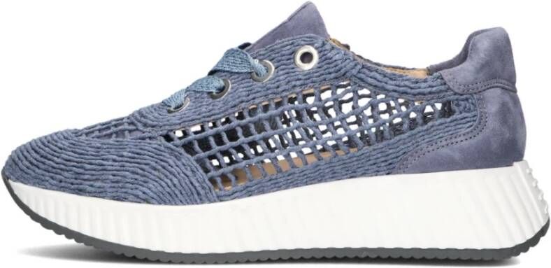 Softwaves Blauwe Sneakers met Geweven Textiel en Suède Blue Dames