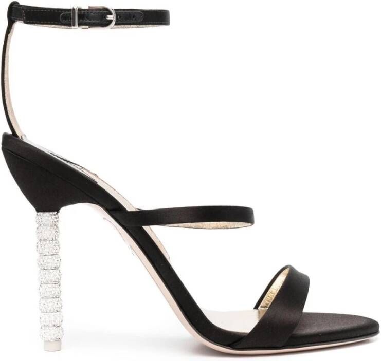 Sophia Webster Zwarte Satijnen Platte Schoenen met Kristal Kralen Hak Detail Black Dames