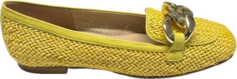 Status Leren en raffia ballerina schoenen Yellow Dames