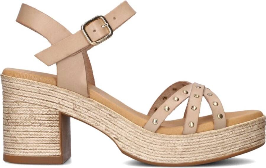 Stefano Lauran Studded Leather Sandals in Nude Beige Dames