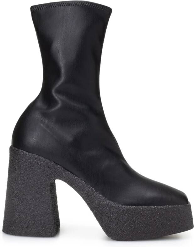 Stella Mccartney Zwarte elastische eco-leren laarzen met vierkante neus Black Dames