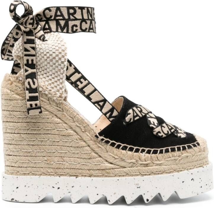 Stella Mccartney Zwarte Gaia Canvas Sleehak Espadrilles Black Dames