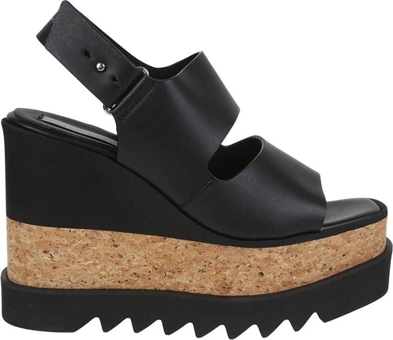 Stella Mccartney Zwarte Sandalen met Dubbele Band en Blokhak Black Dames