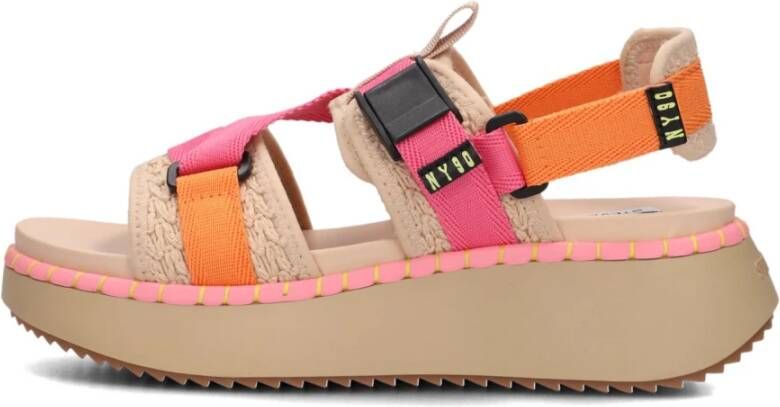 Steve Madden Beige Geweven Sandalen met Roze en Oranje Banden Multicolor Dames