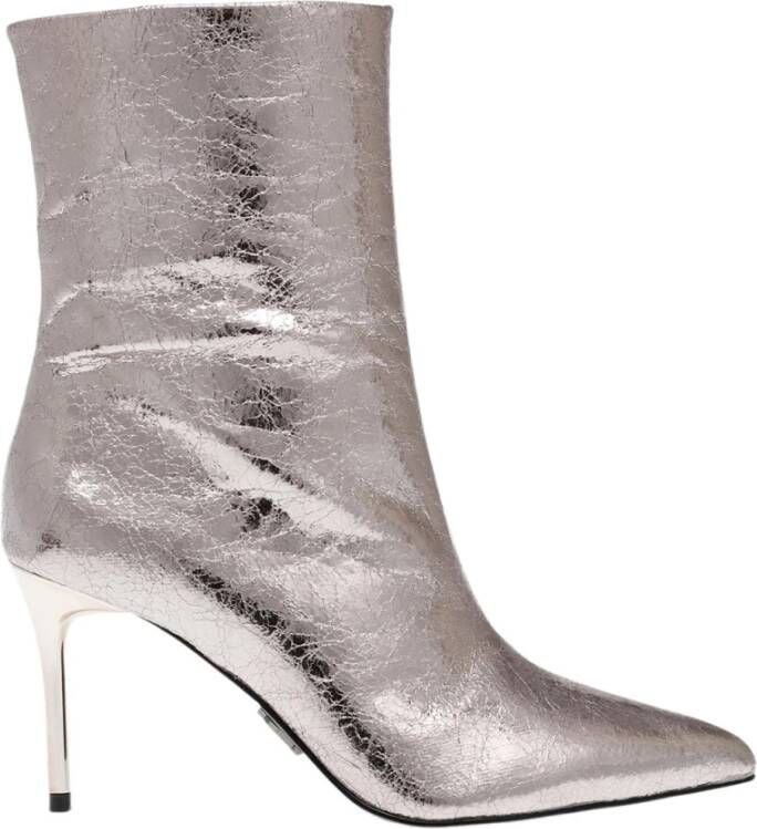 Steve Madden Metallic Zilveren Puntige Enkellaarzen Grijs Dames