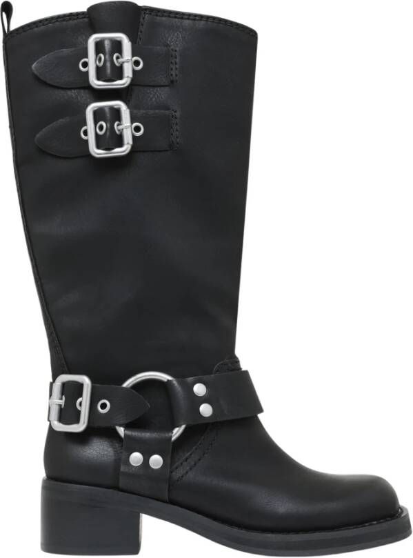 Steve Madden Zwarte Leren DamesHoge Laarzen met Siergesp Black Dames