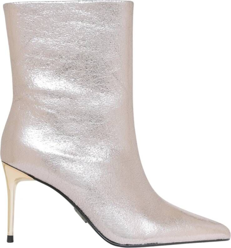 Steve Madden Metallic Zilveren Puntige Enkellaarzen Grijs Dames