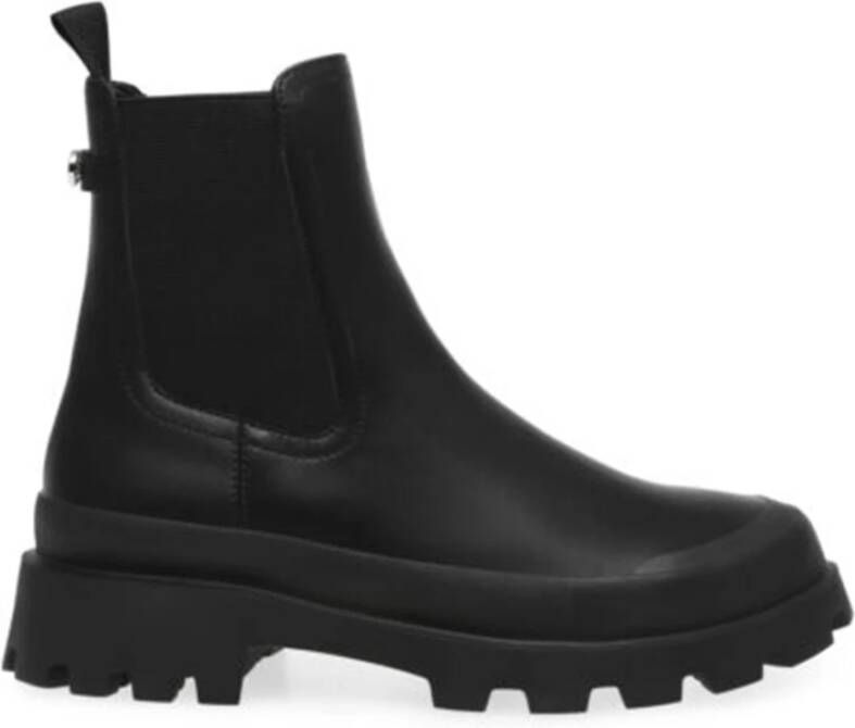 Steve Madden Zwarte Enkellaarzen Leren Rubberen Zool Black Dames