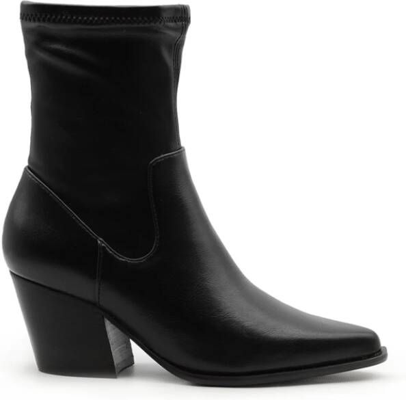 Steve Madden Zwarte Texaanse Stijl Elastische Leren Laarzen Black Dames