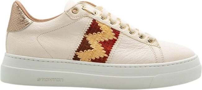 Stokton Beige Leren Sneaker met Jute Detail White Dames