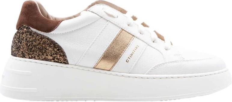 Stokton Beige Leren Sneakers met Strepen White Dames