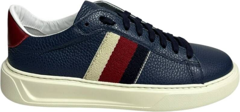 Stokton Blauwe Leren Sneakers met Elastische Zijkant Blue Heren