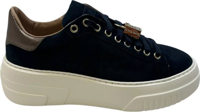 Stokton Blauwe Suède Platform Sneakers met Charms Blue Dames