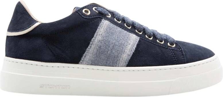 Stokton Blauwe Suède Sneaker met Tweed Detail Blue Dames