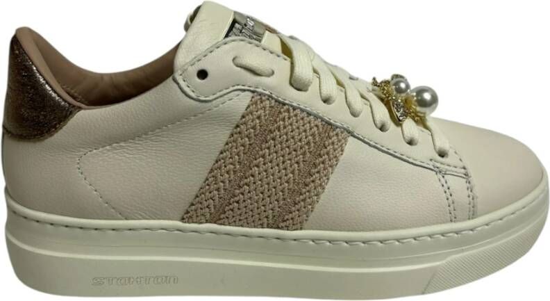 Stokton Crème Leren Sneakers met Metalen Logo White Dames