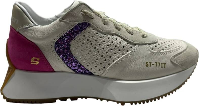 Stokton Geperforeerde leren en suède sneaker Multicolor Dames