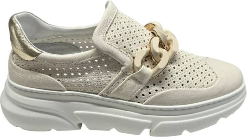 Stokton Geperforeerde leren instap sneaker Beige Dames