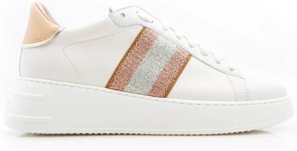 Stokton Glitter Detail Off White Lederen Sneaker Multicolor Dames