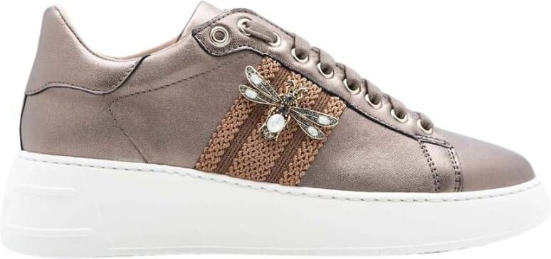 Stokton Leren Sneaker met Insectapplicatie Brown Dames