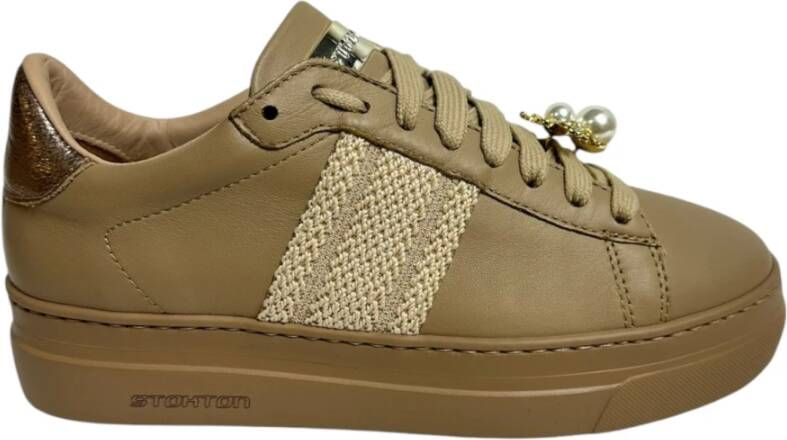 Stokton Naakte leren sneakers met metalen logo Green Dames