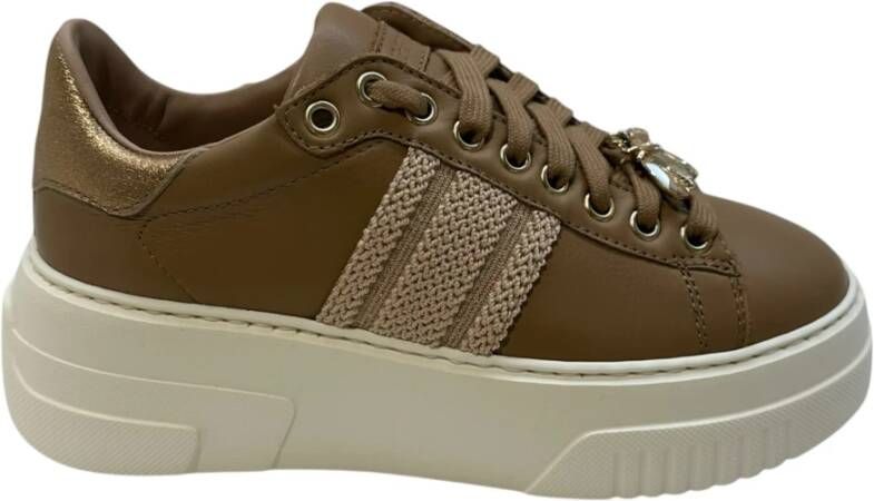 Stokton Roségouden Leren Sneakers met Insect Charms Brown Dames