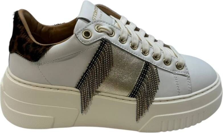 Stokton Sneaker met Luipaardprint en Franje White Dames