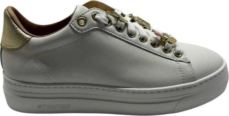 Stokton Witte leren sneaker met verwijderbare accessoires White Dames