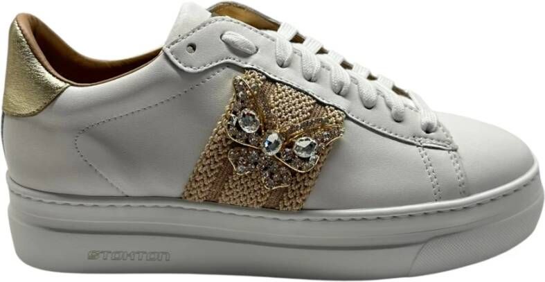 Stokton Witte leren sneaker met zijaccessoire White Dames