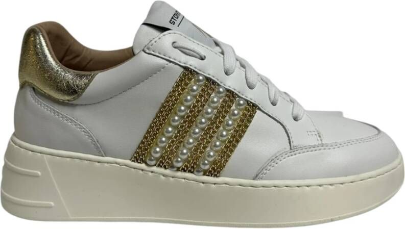 Stokton Witte leren sneakers met gouden detail White Dames